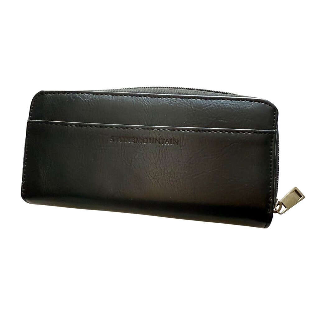 Stone Mountain Leather Zip Around Clutch Genuine Pebble Leather Wallet Black - Picture 4 of 7